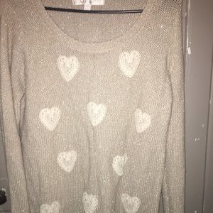 Lauren Conrad Gold Tan Heart embroidered Sweater